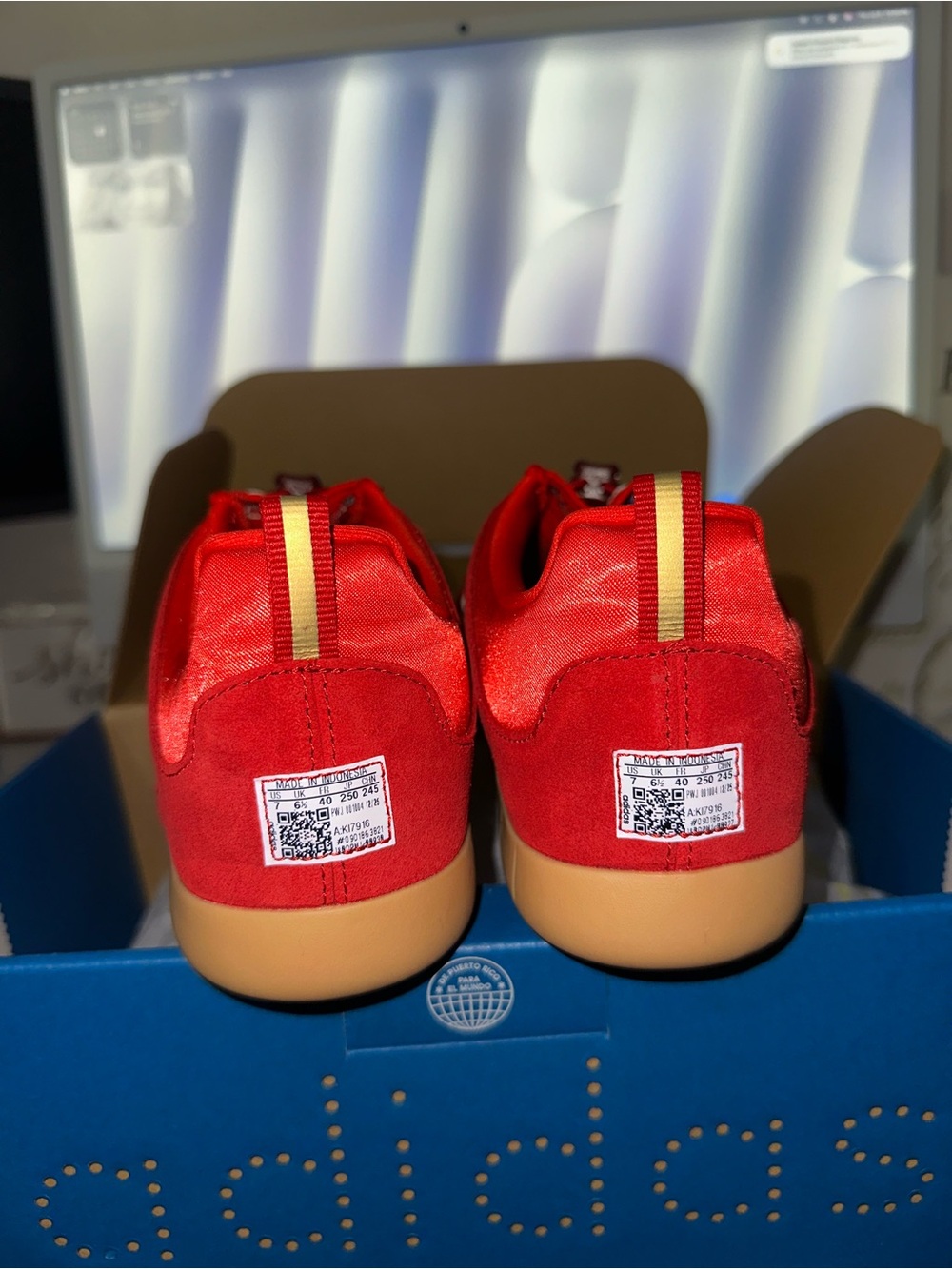 adidas Kids Red Sneakers with Gum Sole and Gold Heel Tab Bad Bunny Ballerina